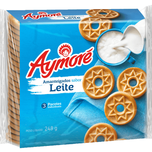 Biscoito Amanteigado Leite Aymoré Pacote 248g 3 Unidades