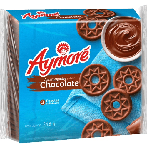 Biscoito Amanteigado Chocolate Aymoré Pacote 248g 3 Unidades