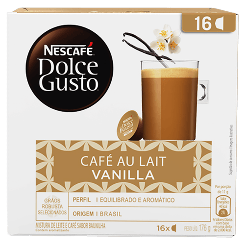 Mistura de Leite e Café au Lait em Cápsula Baunilha Nescafé Dolce Gusto Caixa 176g 16 Unidades de 11g Cada