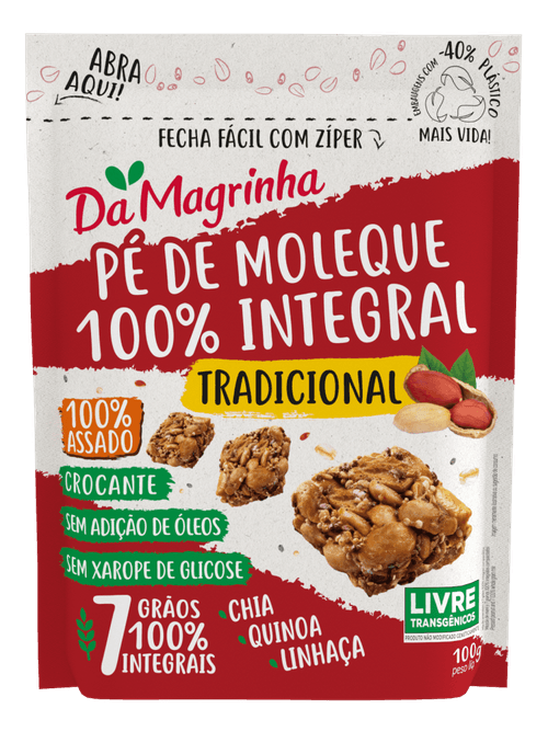 Pé de Moleque 100% Assado 7 Grãos 100% Integral Crocante Tradicional Da Magrinha Pouch 100g