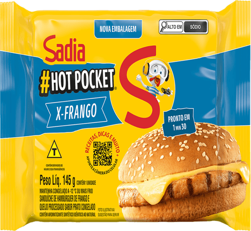 Sanduíche Congelado de Hambúrguer X-Frango e Queijo Processado Prato Sadia Hot Pocket Pacote 145g