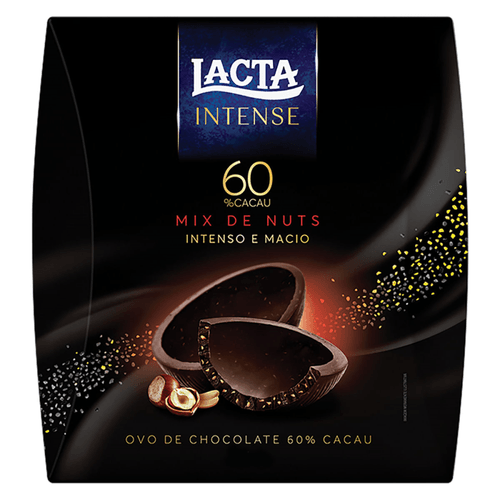 Ovo de Páscoa de Chocolate Mix de Nuts Cacau, Avelã e Amendoim 60% Cacau Lacta Intense Caixa 300g