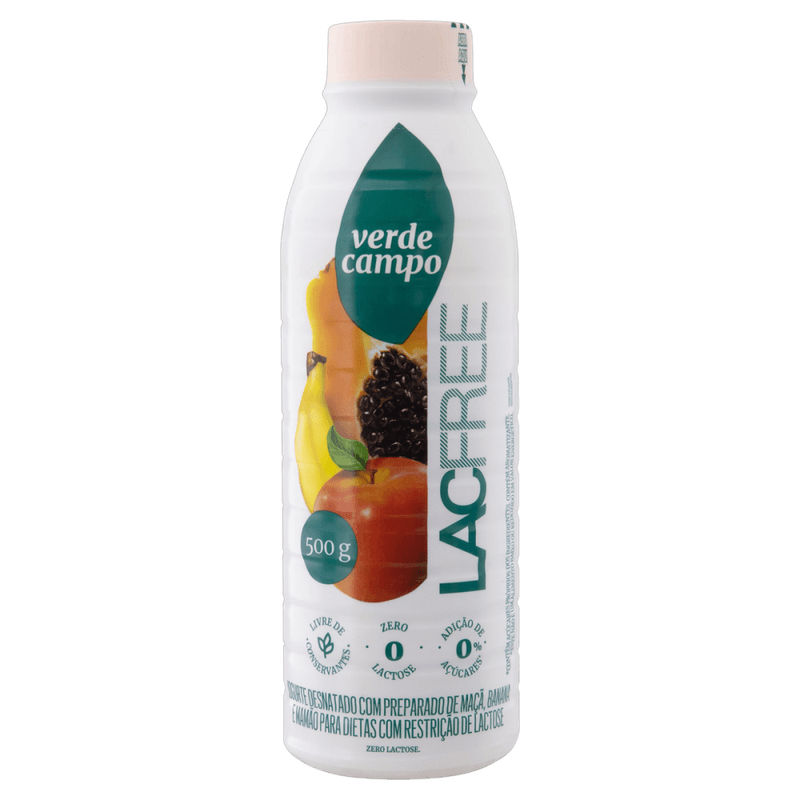 Iogurte-Desnatado-Maca-Banana-e-Mamao-Zero-Lactose-Verde-Campo-Lacfree-Garrafa-500g