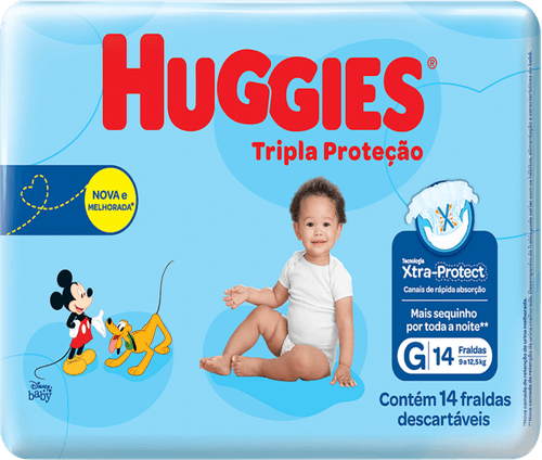 Fralda Descartável Infantil Huggies Tripla Proteção G 9 a 12,5kg Pacote 14 Unidades