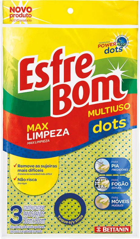 Pano de Limpeza Esfrebom 30x50 cm Multi-Uso Dots Pacote com 3 Unidades Cada