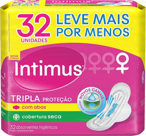 Absorvente com Abas Extra Suave Intimus Tripla Proteção Pacote 32 Unidades