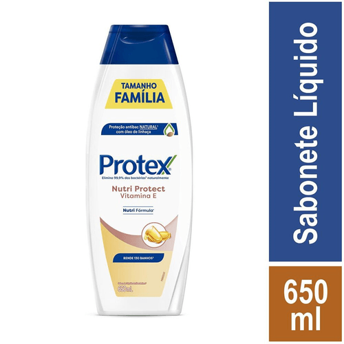 Sabonete Líquido Antibacteriano com Óleo de Linhaça Protex Nutri Protect Vitamina E Frasco 650ml Tamanho Família