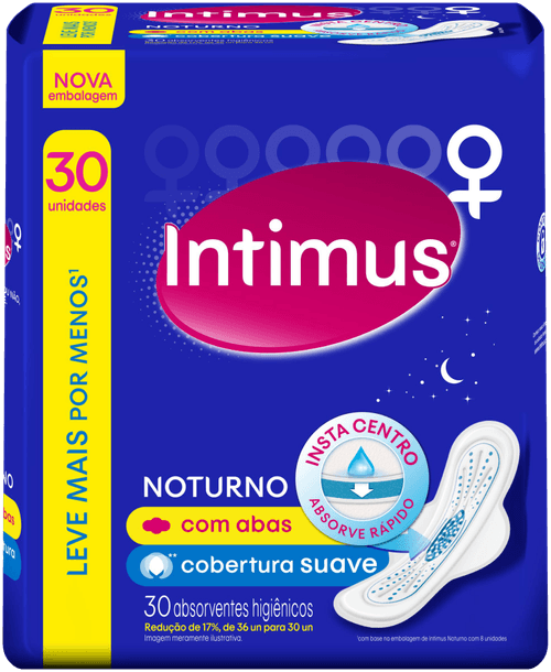 Absorvente Higiênico com Abas Suave Intimus Noturno Pacote 30 Unidades Leve Mais Pague Menos