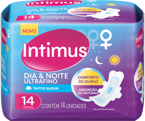 Absorvente com Abas Dia e Noite Ultrafino Extra Suave Intimus Pacote 14 Unidades