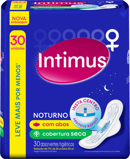 Absorvente Higiênico com Abas Seca Intimus Noturno Pacote 30 Unidades Leve Mais Pague Menos