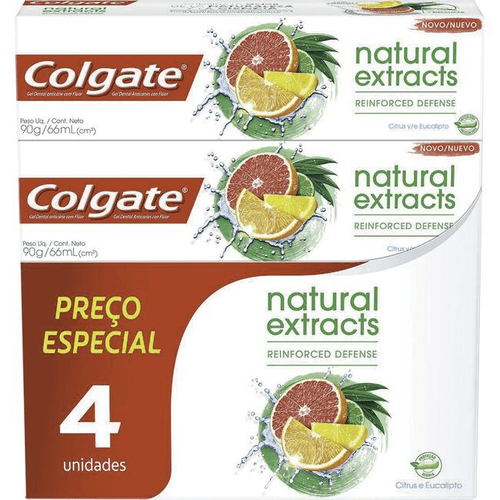 Creme Dental Colgate Natural Extracts Reinforced Defense 90g 4 uniddades com Desconto