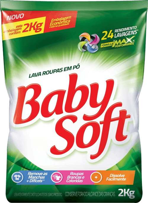 Lava Roupas em Pó Baby Soft Pacote Embalagem Econômica 2Kg