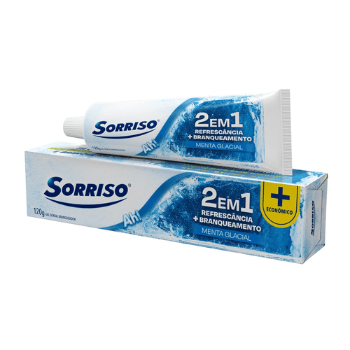 Gel Dental Branqueador 2 em 1 Menta Glacial Sorriso Caixa 120g + Econômico