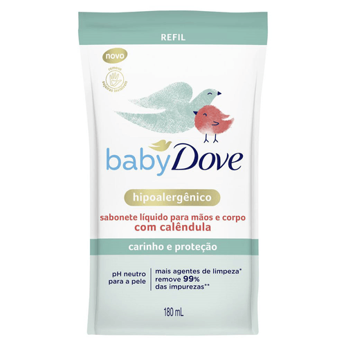 Sabonete Líquido com Calêndula Carinho e Proteção Mãos e Corpo Dove Baby Sachê 180ml Refil