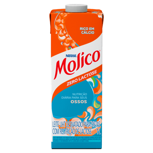 Leite UHT Desnatado Zero Lactose Molico Caixa com Tampa 1l