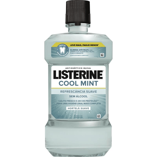 Enxaguante Bucal Antisséptico Zero Álcool Hortelã Suave Listerine Cool Mint Refrescância Suave Frasco 1l Leve Mais Pague Menos