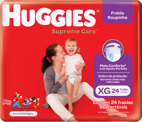 Fralda Descartável Infantil Roupinha Huggies Supreme Care XG 12 a 15kg Pacote 24 Unidades