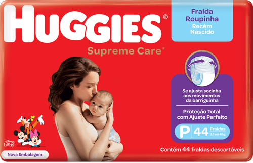 Fralda Descartável Recém-Nascido Roupinha Huggies Supreme Care P 3,5 a 6kg Pacote 44 Unidades