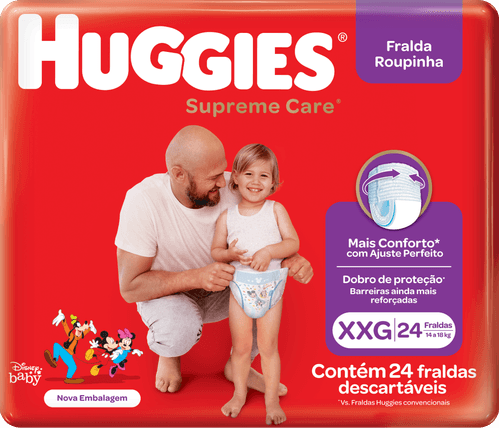 Fralda Descartável Infantil Roupinha Huggies Supreme Care XXG 14 a 25kg Pacote 24 Unidades