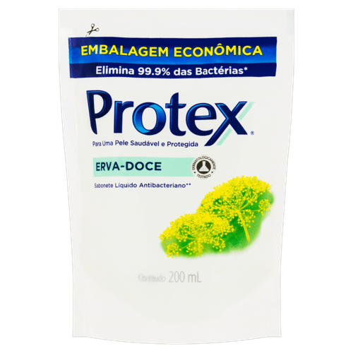 Sabonete Líquido Antibacteriano Erva-Doce Protex Sachê 200ml Refil Embalagem Econômica