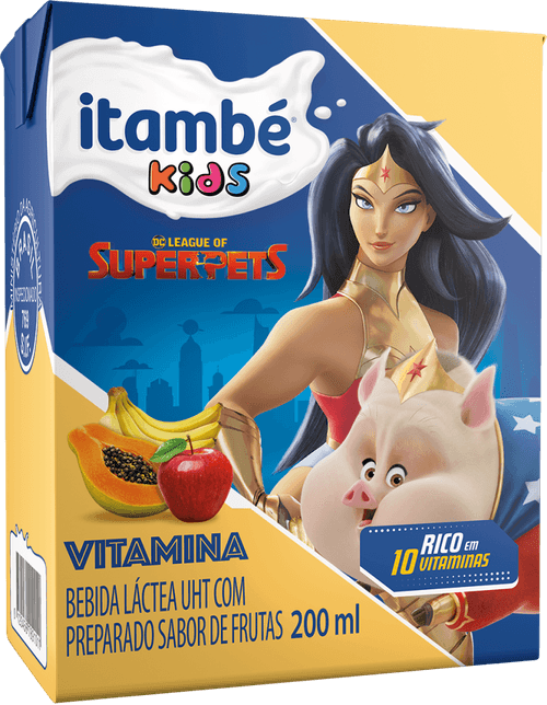 Bebida Láctea UHT com Preparado de Frutas Vitamina Justice League Itambé Kids Caixa 200ml