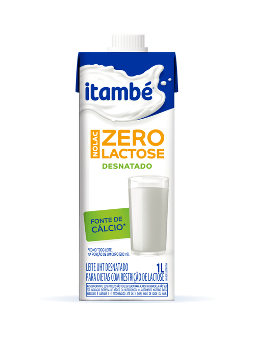 Leite UHT Desnatado Zero Lactose para Dietas com Restrição de Lactose Itambé Nolac Caixa com Tampa 1l