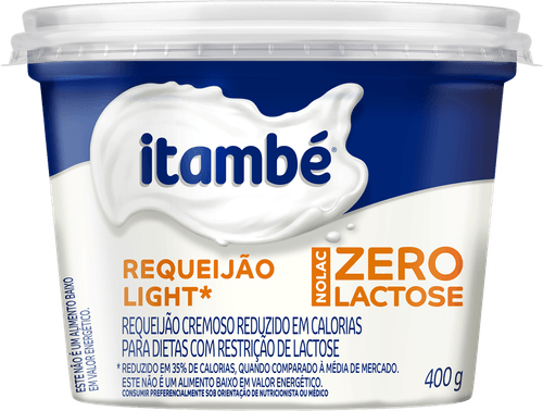 Requeijão Cremoso Light Zero Lactose para Dietas com Restrição de Lactose Itambé Nolac Pote 400g