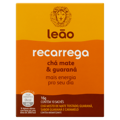 Chá Misto Mate Tostado, Guaraná e Caramelo Leão Recarrega Mais Energia Pro Seu Dia Caixa 16g 10 Unidades
