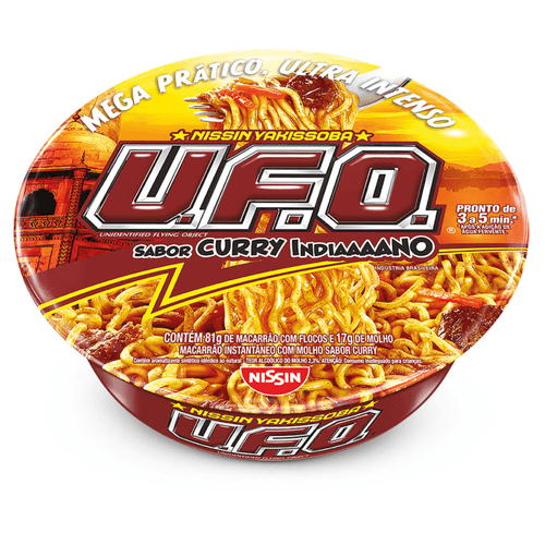 Macarrão Instantâneo Yakissoba Curry Indiano Nissin U.F.O. Bandeja 98g Sendo 81g de Macarrão e 17g de Molho