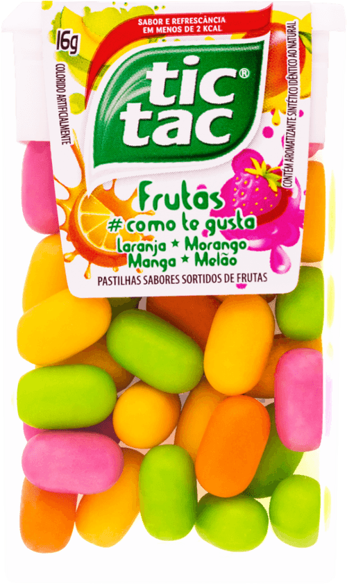 Pastilha Laranja, Morango, Manga E Melão Tic Tac Caixa 16g