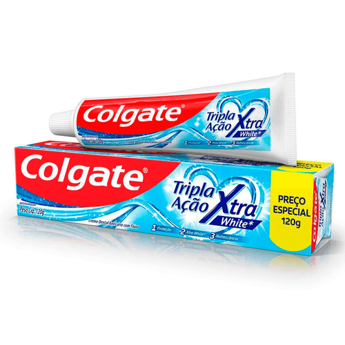 Creme Dental Anticárie com Flúor Xtra White Colgate Tripla Ação Caixa 120g Preço Especial