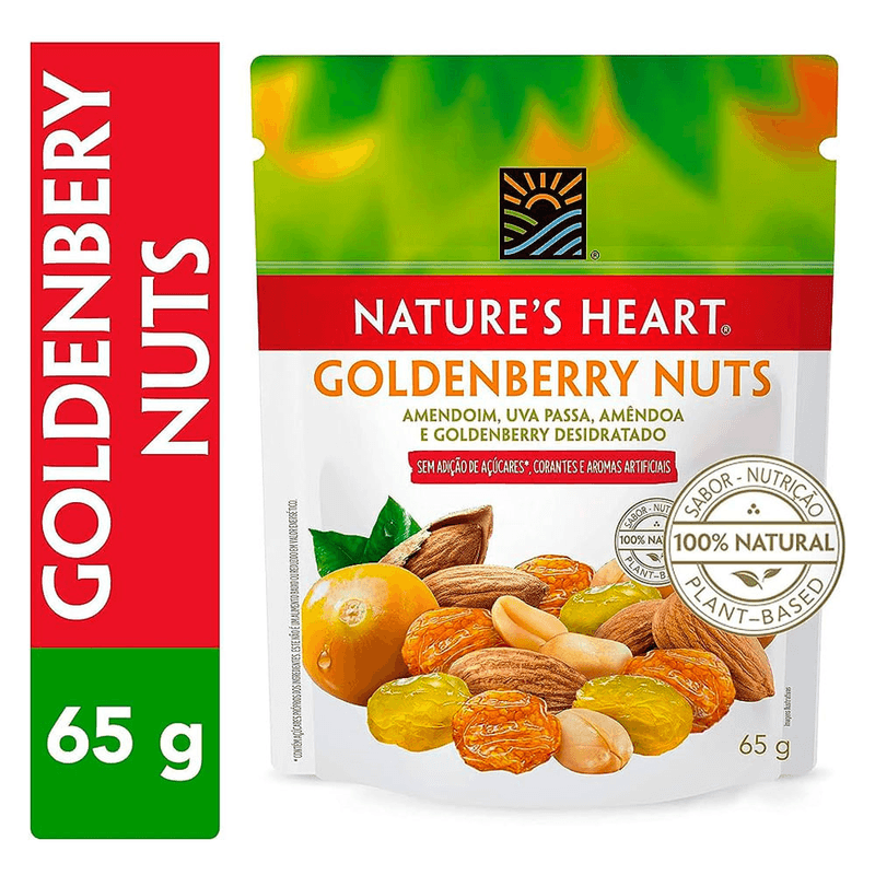 Mix-de-Frutas-e-Sementes-Goldenberry-Desidratado-Nuts-Amendoim-Uva-Passa-e-Amendoa-sem-Adicao-de-Acucar-Nature-s-Heart-Pouch-65g