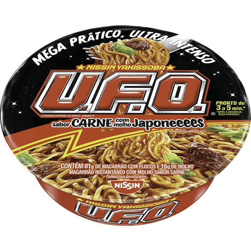 Macarrão Instantâneo Yakissoba Carne com Molho Japonês Nissin U.F.O. Bandeja 97g Sendo 81g de Macarrão e 16g de Molho