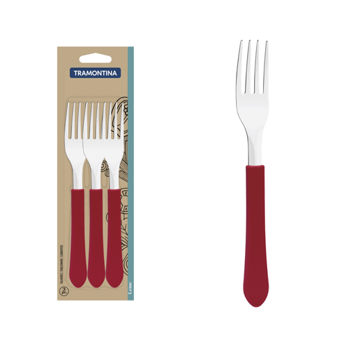Conjunto Garfo Inox Tramontina Leme Vermelho 3 Peças