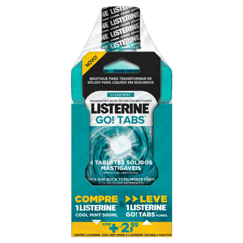 Kit Listerine Antessépitco Bucal Cool Mint 500ml + Listerine Go Tabs 4 Unidades