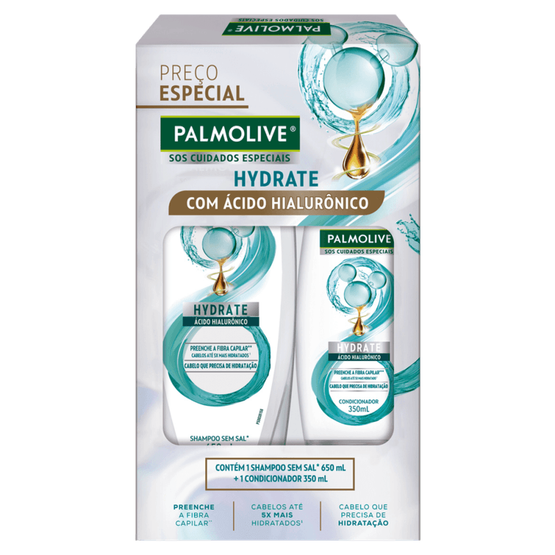 Kit-Shampoo-650ml---Condicionador-350ml-com-Acido-Hialuronico-Palmolive-SOS-Cuidados-Especiais-Hydrate-Preco-Especial
