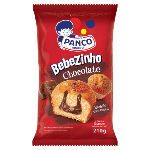 Bolo Baunilha Recheio Chocolate Panco Bebezinho Pacote 210g 6 Unidades 35g Cada