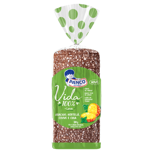 Pão 47% Integral Abacaxi, Hortelã, Couve e Chia Panco Vida Pacote 380g