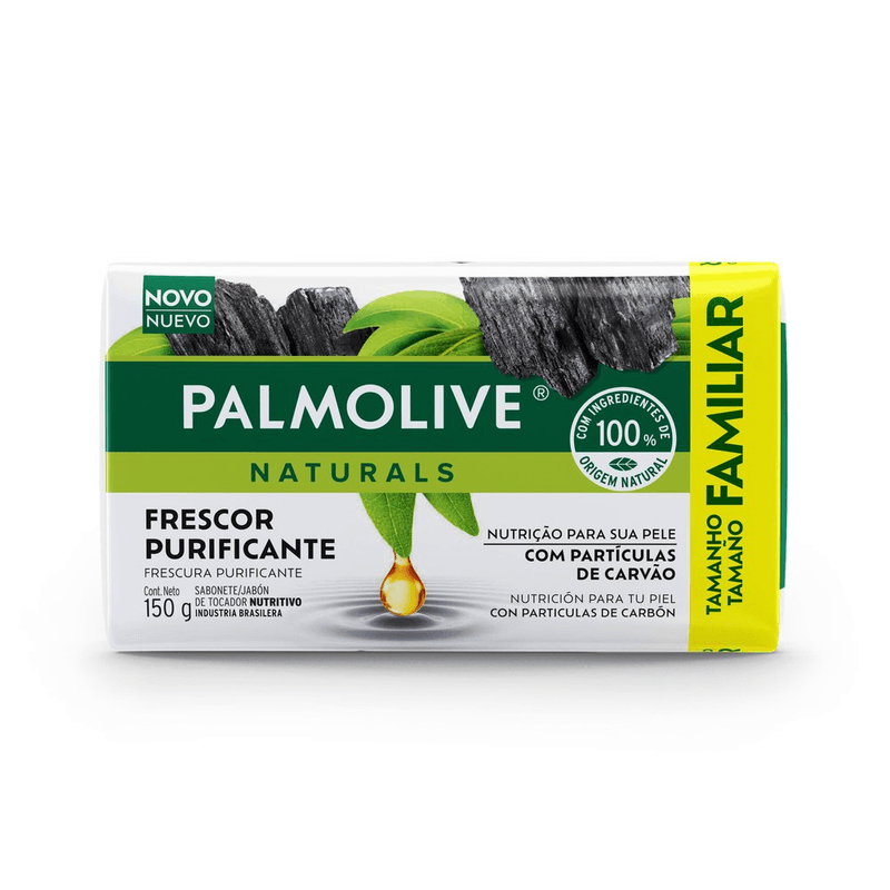 Sabonete-em-Barra-Frescor-Purificante-com-Particulas-de-Carvao-Palmolive-Naturals-Envoltorio-150g-Tamanho-Familiar