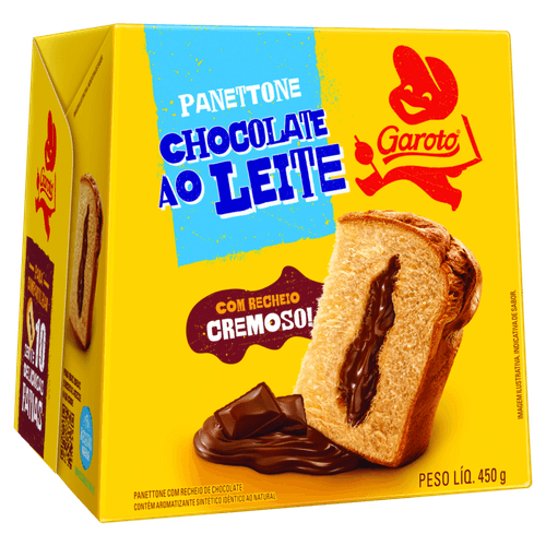 Panettone Recheio Cremoso Chocolate ao Leite Garoto Caixa 450g