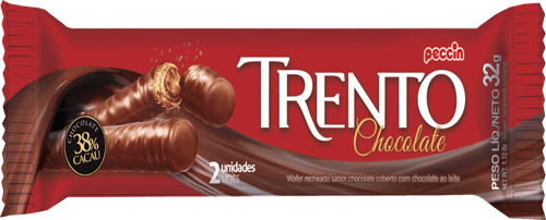 Wafer Recheio Chocolate Cobertura Chocolate ao Leite 38% Cacau Trento Caixa 512g 16 Unidades de 32g Cada