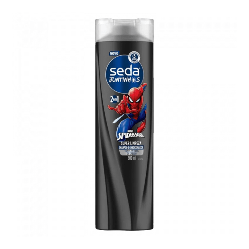 Shampoo---Condicionador-Infantil-2-em-1-Spider-Man-Seda-Juntinhos-Super-Limpeza-Frasco-300ml