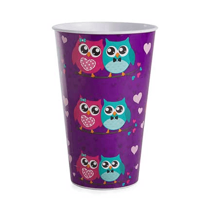 Copo Plástico Com Canudo Coruja 520ml Plasvale