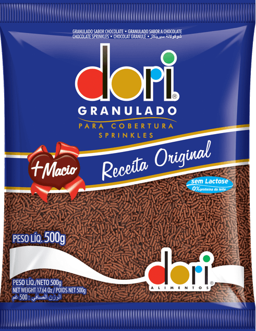 Confeito Granulado para Cobertura Chocolate Zero Lactose Dori Pacote 500g