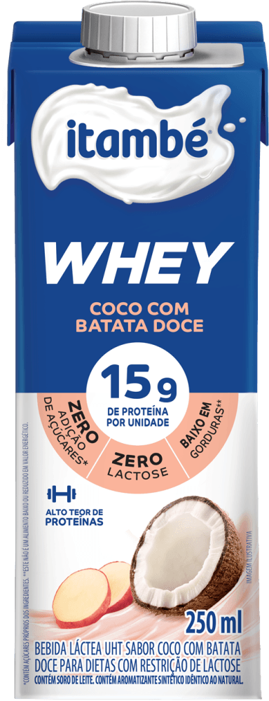 Bebida Láctea UHT 15g Proteína Coco com Batata-Doce Zero Lactose para Dietas com Restrição de Lactose sem Adição de Açúcar Itambé Whey Caixa 250ml