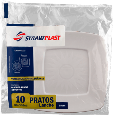 Prato Descartável Strawplast Quadrado 18 cm