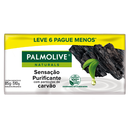 Sabonete em Barra Sensação Purificante com Partículas de Carvão Palmolive Naturals Envoltório 510g Sendo 85g Cada Leve 6 Mais Pague Menos