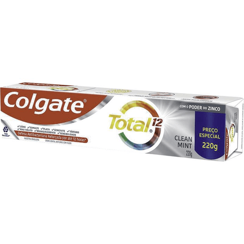 Creme Dental Clean Mint Anticárie com Flúor Colgate Total 12 Caixa 220g Preço Especial