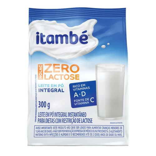 Leite em Pó Instantâneo Integral Zero Lactose para Dietas com Restrição de Lactose Itambé +Nutri Nolac Pacote 300g