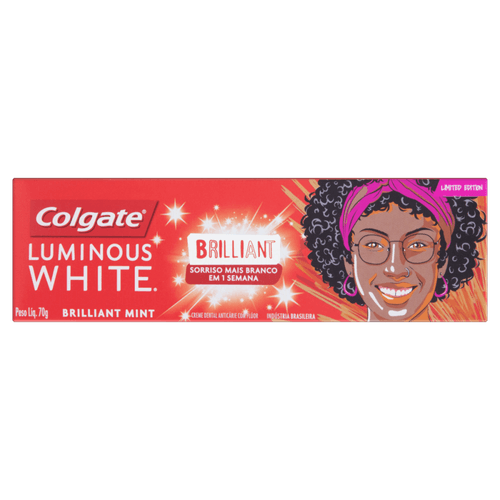 Creme Dental Anticárie com Flúor Brilliant Mint Colgate Luminous White Caixa 70g